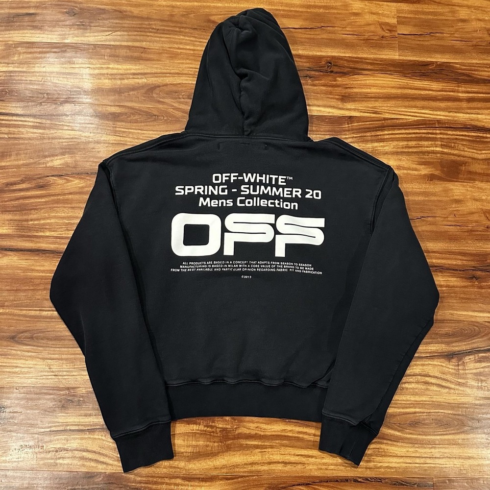 Off-White Hoodie Mens Medium Black Fleece Pullover OSS Back Graphic Sweatshirt
